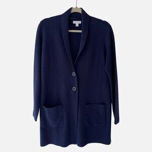 Charter Club Womens Navy Blue Long Cardigan Two Front Pockets Size S Office Cozy